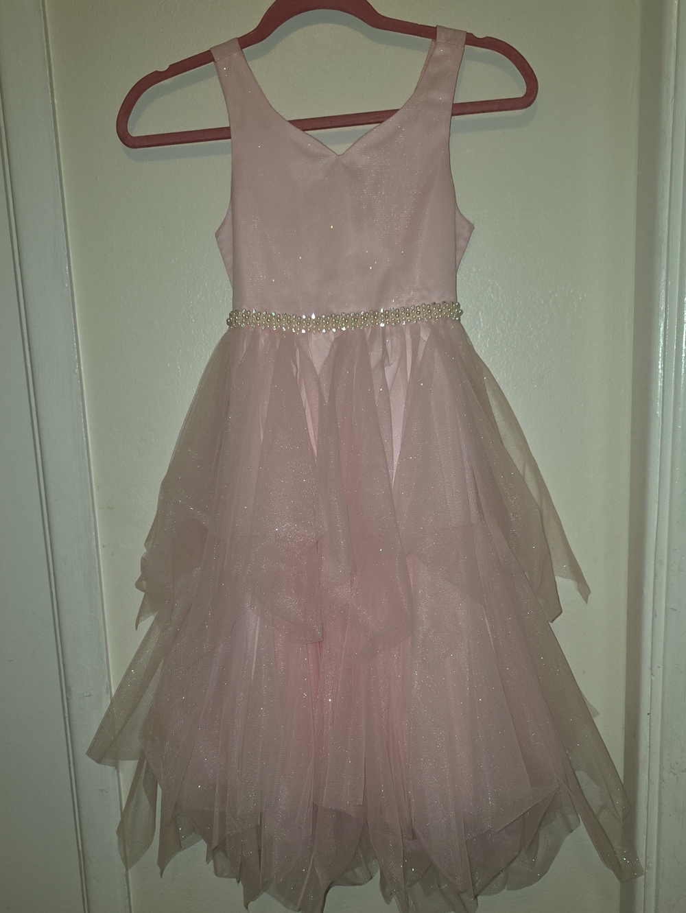 American Princess Pink Glitter Tulle Party Dress with Beaded Waist